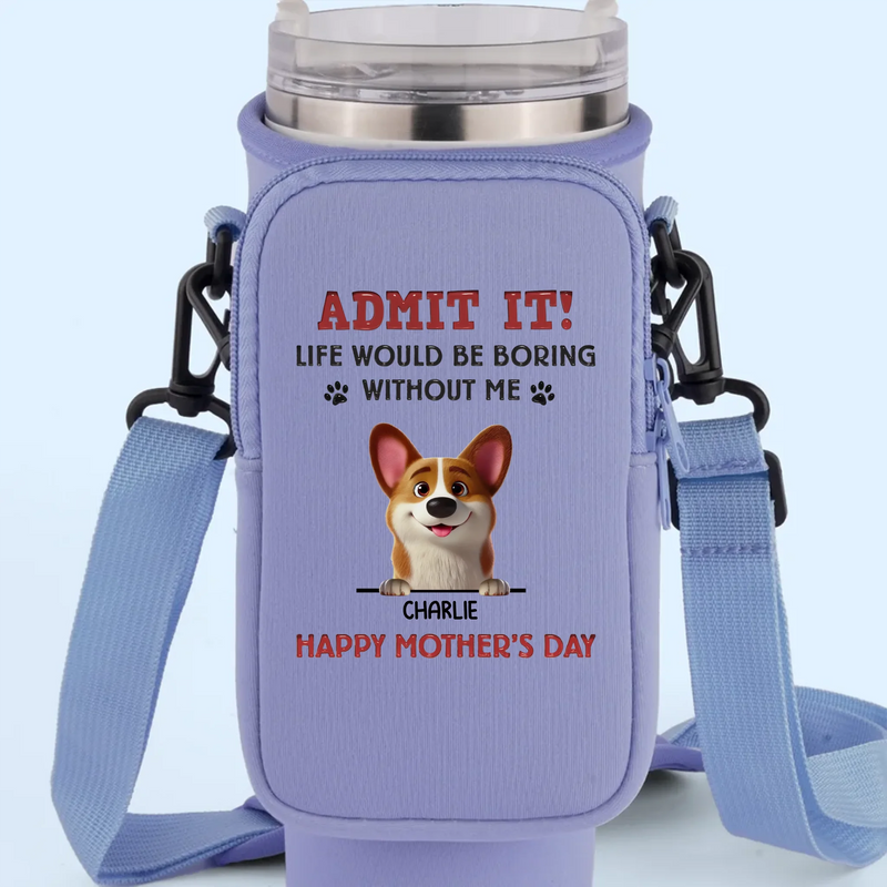 My Love Comes With Fur And A Tail Wag - Dog Personalized Custom Neoprene Water Bottle Carrier With Pocket - Mother's Day, Gift For Pet Owners, Pet Lovers