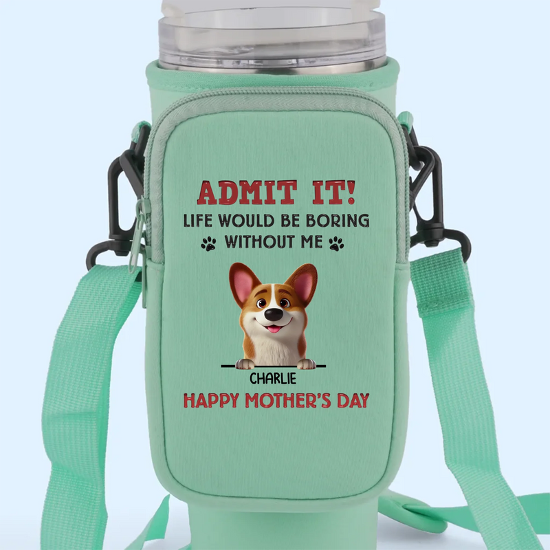 My Love Comes With Fur And A Tail Wag - Dog Personalized Custom Neoprene Water Bottle Carrier With Pocket - Mother's Day, Gift For Pet Owners, Pet Lovers