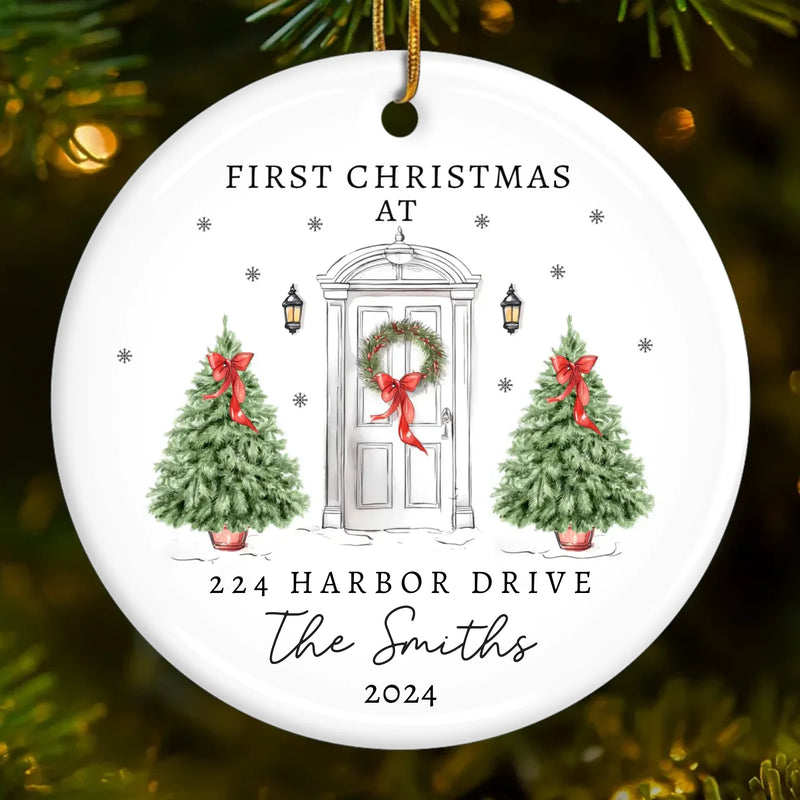 First Christmas At Our Dream House - Family Personalized Custom Ornament - Ceramic Round Shaped - Christmas Gift For Family Members, First Christmas