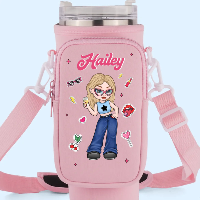 Soft Smile, Savage Style - Family Personalized Custom Neoprene Water Bottle Carrier With Pocket - Gift For Yourself, Best Friends, Siblings, Family Members