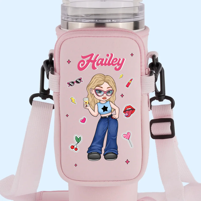 Soft Smile, Savage Style - Family Personalized Custom Neoprene Water Bottle Carrier With Pocket - Gift For Yourself, Best Friends, Siblings, Family Members