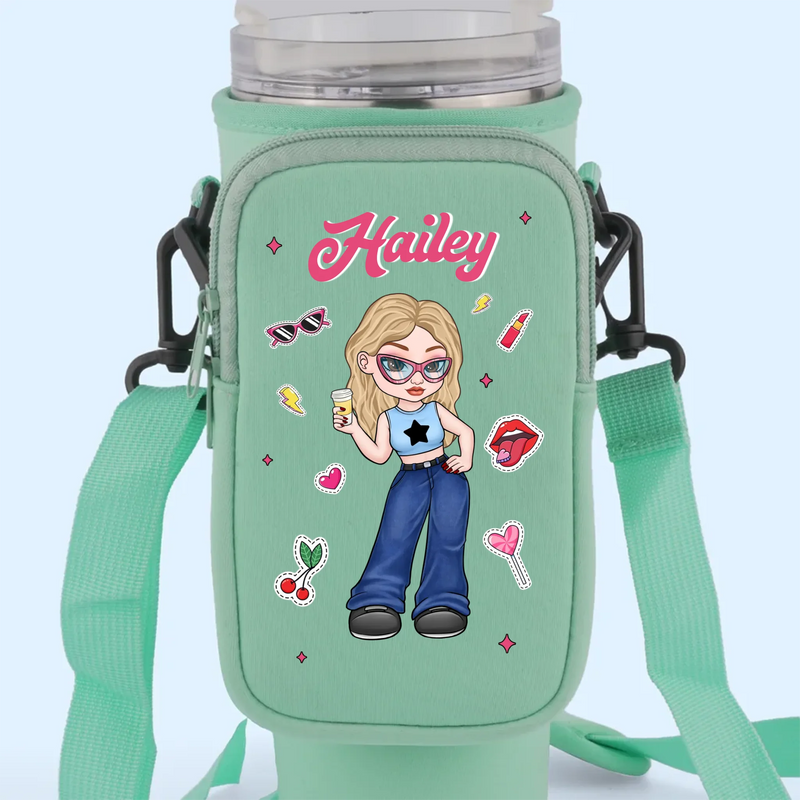 Soft Smile, Savage Style - Family Personalized Custom Neoprene Water Bottle Carrier With Pocket - Gift For Yourself, Best Friends, Siblings, Family Members