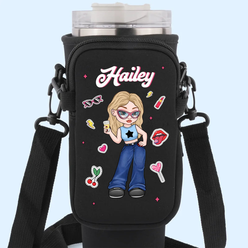 Soft Smile, Savage Style - Family Personalized Custom Neoprene Water Bottle Carrier With Pocket - Gift For Yourself, Best Friends, Siblings, Family Members