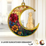 Custom Name Dog Moon and Floral Garden Decor - Personalized Suncatcher Ornament