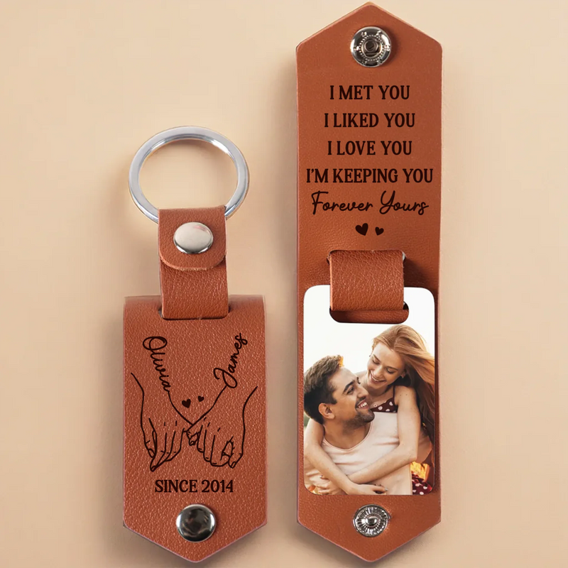 Custom Photo Couple Gifts - Personalized Engraved Leather Keychain