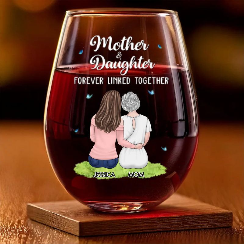 Custom Name Mother Daughter Gifts for Mom - Personalized Wine Glass