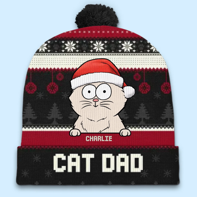 Celebrating Christmas With Our Furry Family Members - Dog & Cat Personalized Custom Christmas Beanie Hat - Christmas Gift For Pet Owners, Pet Lovers