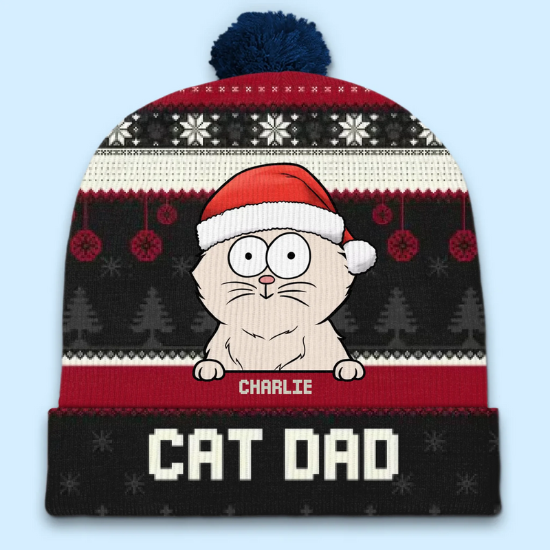 Celebrating Christmas With Our Furry Family Members - Dog & Cat Personalized Custom Christmas Beanie Hat - Christmas Gift For Pet Owners, Pet Lovers