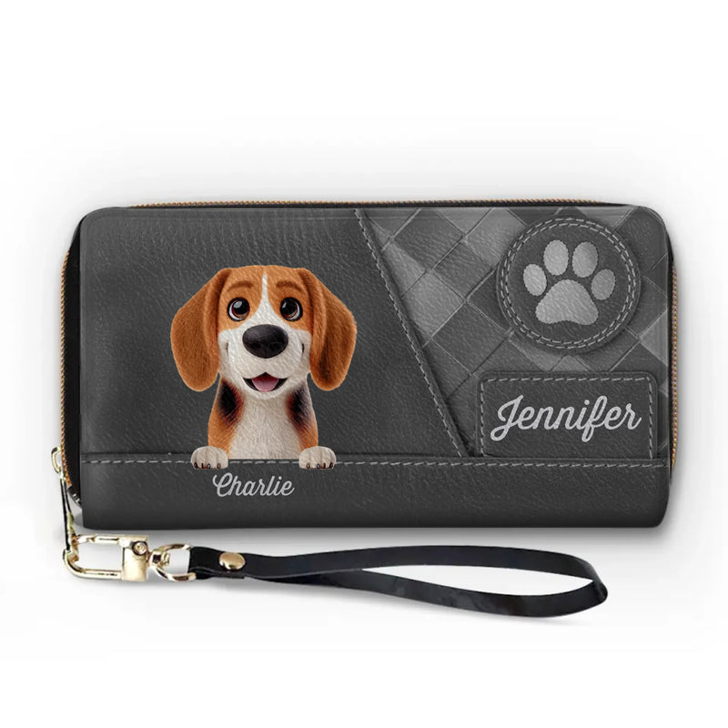 Custom Pet Name Dog and Cat Gifts for Pet Lovers - Personalized Leather Long Wallet