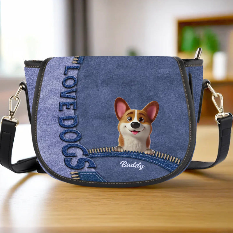 Wagging Tails & Sloppy Kisses - Dog Personalized Custom Leather Saddle Bag - Gift For Pet Owners, Pet Lovers