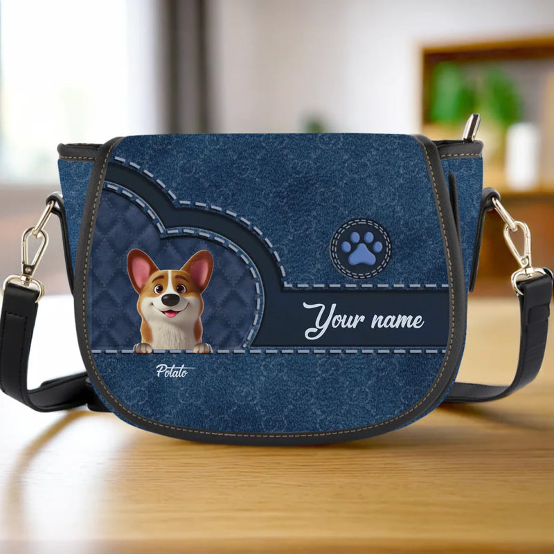 Furry Friends, Forever Love - Dog Personalized Custom Leather Saddle Bag - Gift For Pet Owners, Pet Lovers