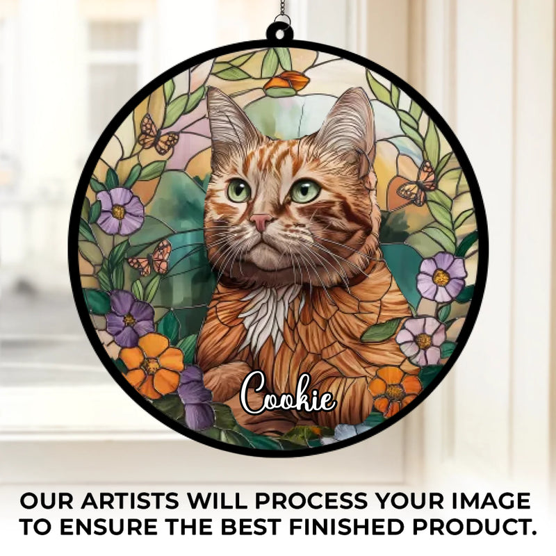 Custom Pet Photo Cat Garden Gifts - Personalized Suncatcher Hanging Ornament