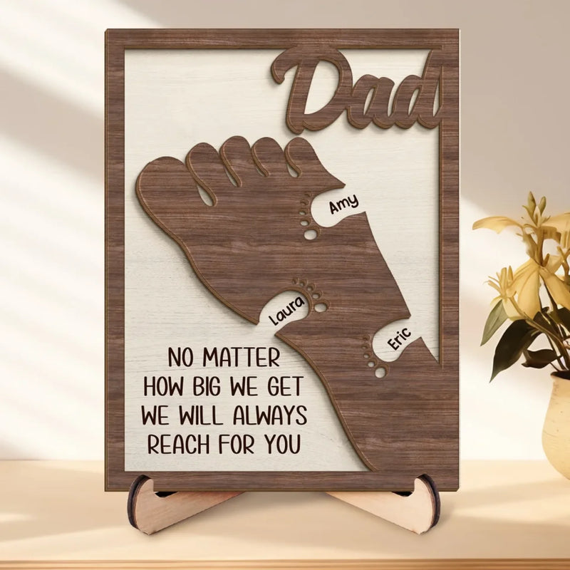 We're Following In Your Footsteps - Family Personalized Custom 2-Layered Wooden Plaque With Stand - Father's Day, Gift For Dad, Grandpa