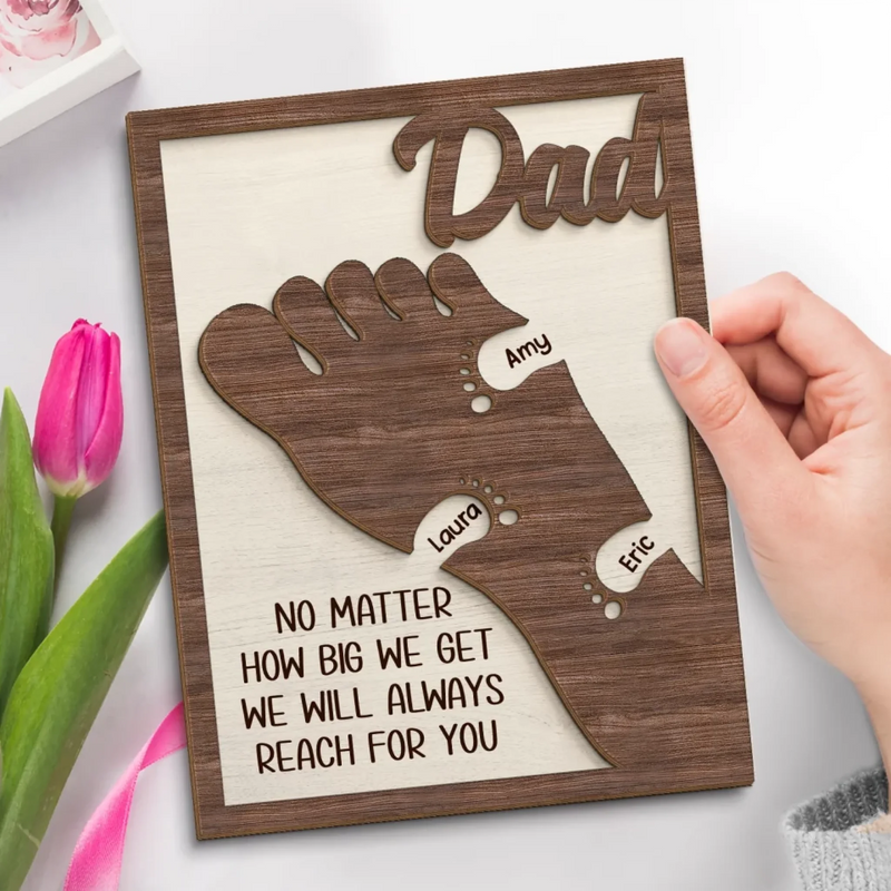 We're Following In Your Footsteps - Family Personalized Custom 2-Layered Wooden Plaque With Stand - Father's Day, Gift For Dad, Grandpa