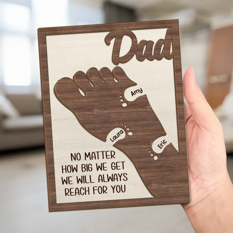 We're Following In Your Footsteps - Family Personalized Custom 2-Layered Wooden Plaque With Stand - Father's Day, Gift For Dad, Grandpa