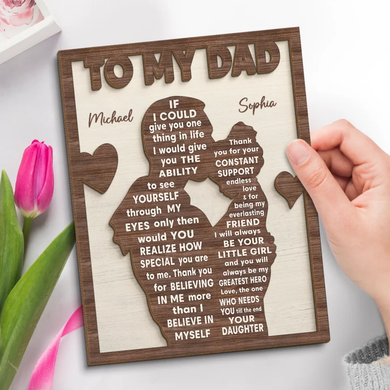 Forever Your Little Girl - Family Personalized Custom 2-Layered Wooden Plaque With Stand - Father's Day, Gift For Dad, Grandpa