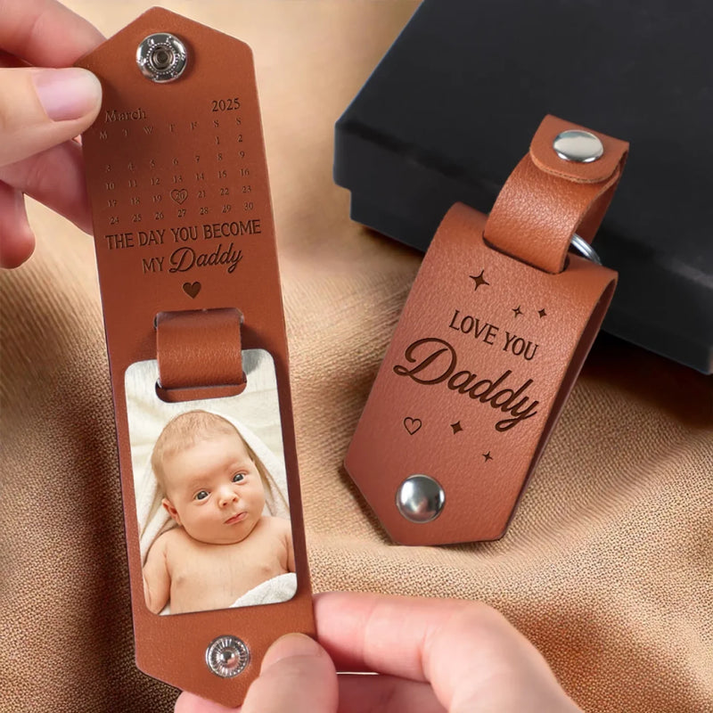 Custom Photo Come Home Safe To Us - Family Personalized Custom Engraved Leather Keychain - Father's Day, Baby Shower Gift, Gift For Dad, Grandpa, Baby Kids, Newborn Baby