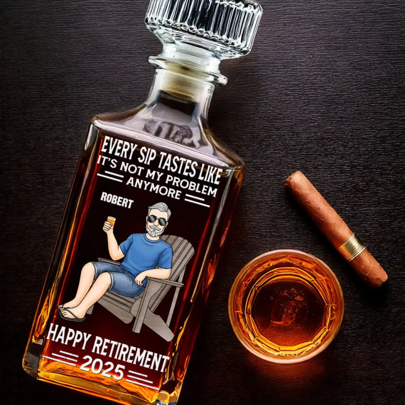 Off The Clock, On The Beach - Personalized Custom Glass Whiskey Bottle - Appreciation, Retirement Gift For Yourself, Best Friends, Siblings, Family Members, Coworkers