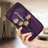 Love Stitched Into Every Hug - Family Personalized Custom Leather Long Wallet - Mother's Day, Gift For Mom, Grandma
