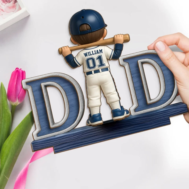 Pitch Perfect Dad - Family Personalized Custom Shaped 2-Layered Wooden Plaque With Flat Stand - Father's Day, House Warming Gift For Dad, Sport Lovers, Sport Players