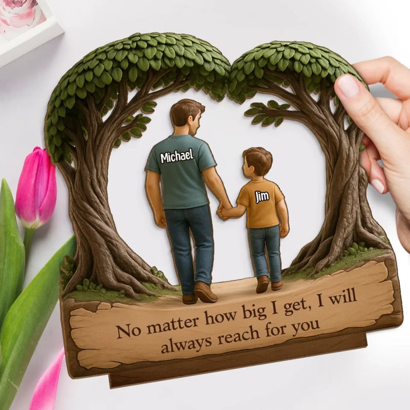 Still Growing, Still Holding On - Family Personalized Custom Shaped 2-Layered Wooden Plaque With Flat Stand - Father's Day, House Warming Gift For Dad, Grandpa