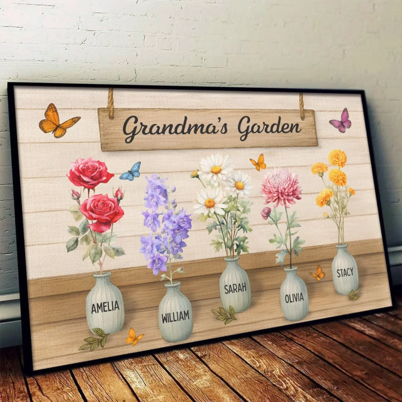 Flowers Of My Heart - Family Personalized Custom Horizontal Poster - Mother's Day, Gift For Mom, Grandma