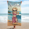 Just A Girl Living Her Beach Dream - Bestie Personalized Custom Beach Towel - Summer Vacation Gift, Birthday Pool Party Gift For Best Friends, BFF, Sisters