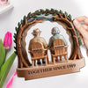 Growing Old Together, Side By Side - Couple Personalized Custom Shaped 2-Layered Wooden Plaque With Flat Stand - House Warming Gift For Husband Wife, Anniversary