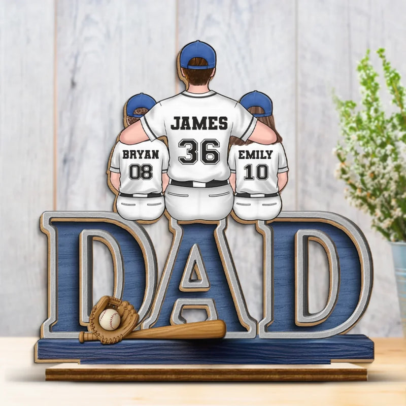 Dad, You’re Our Home Run - Family Personalized Custom Shaped 2-Layered Wooden Plaque With Flat Stand - Father's Day, House Warming Gift For Dad, Sport Lovers, Sport Players