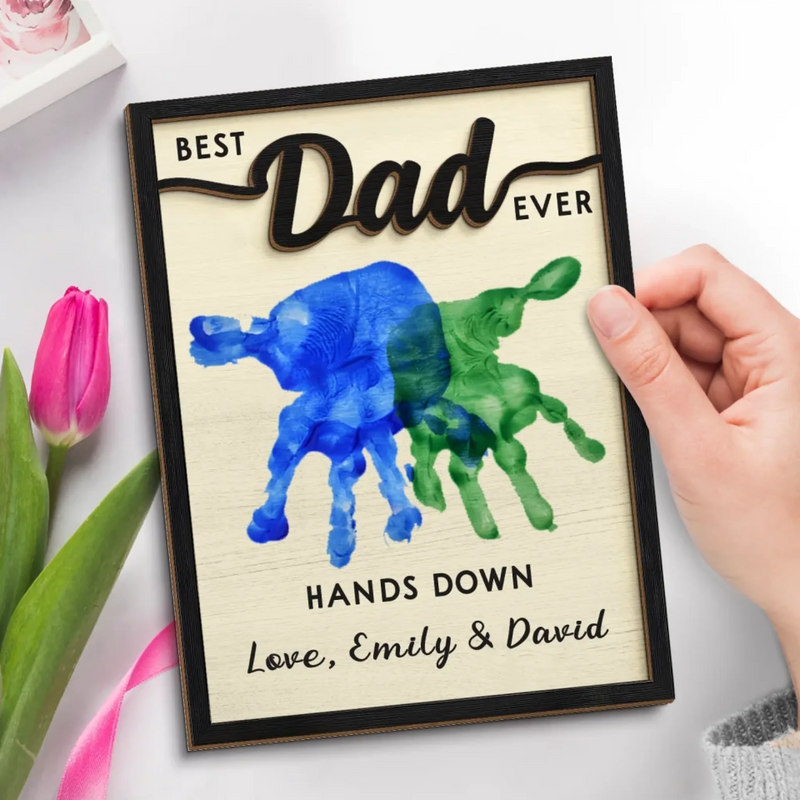 Custom Handprint Best Dad Gifts - Personalized Wooden Plaque