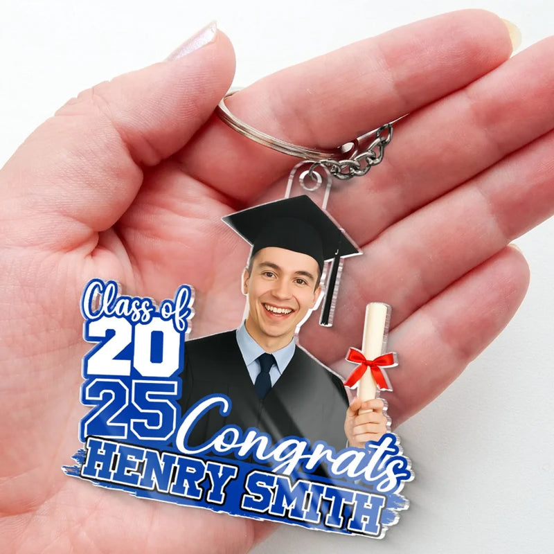 Custom Photo One Chapter Ends, Another Begins - Family Personalized Custom Shaped Acrylic Keychain - Graduation Gift For Family Members, Siblings, Brothers, Sisters