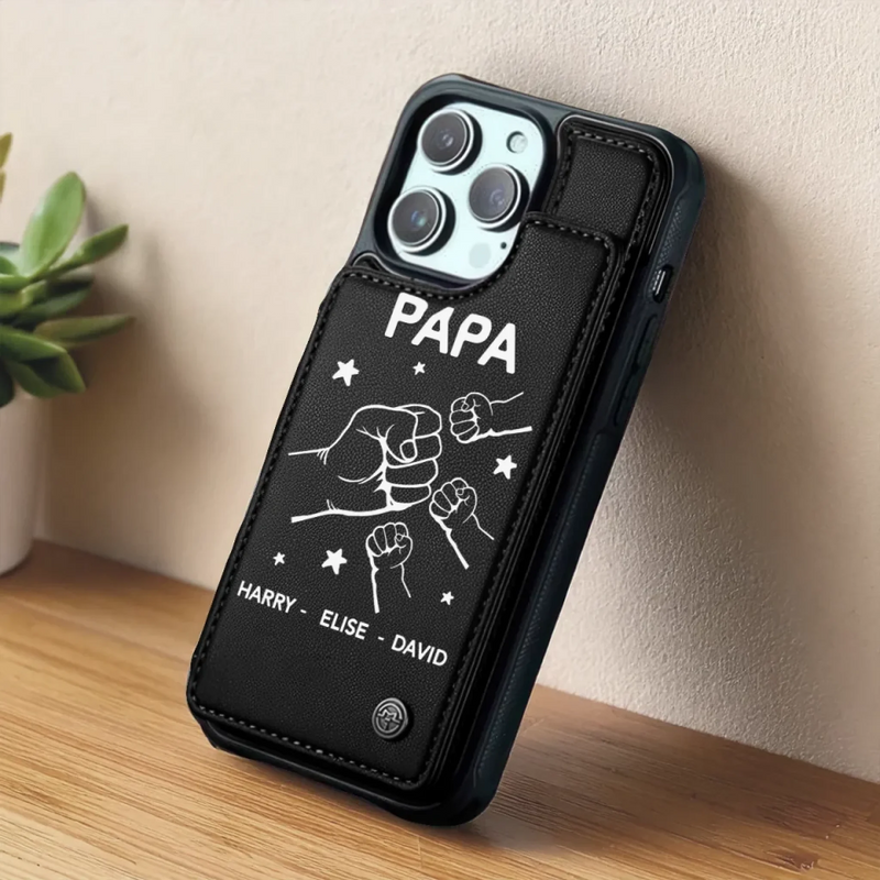 Custom Name Papa Fist Bump Gifts for Dad - Personalized Wallet Phone Case