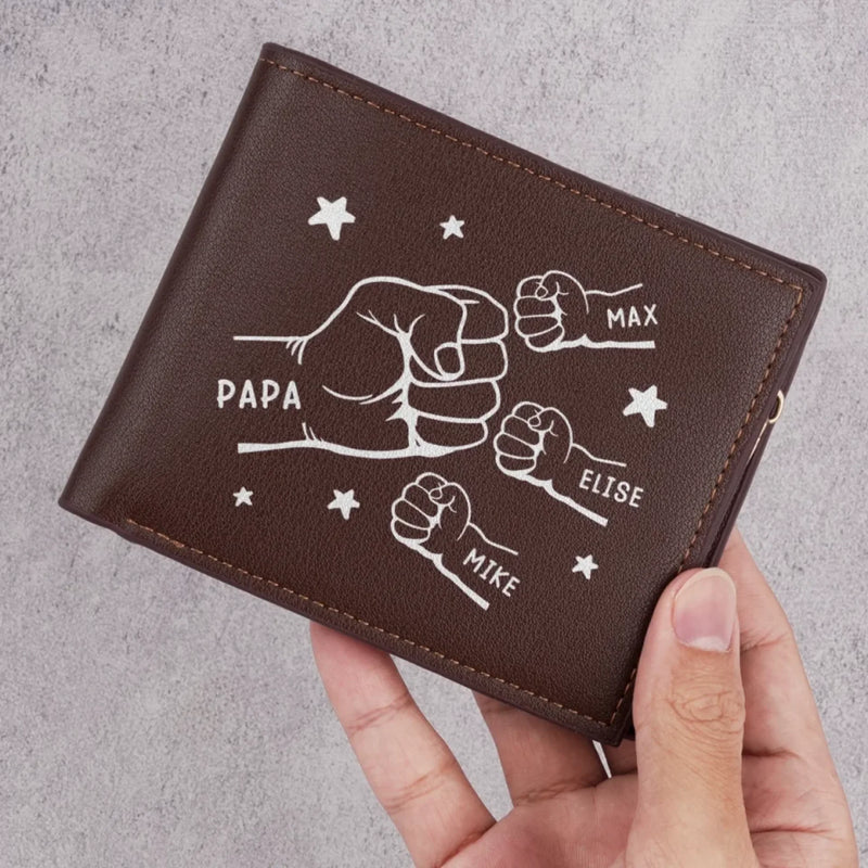 Holding Love In Every Sip - Family Personalized Custom Double-Sided Printed Leather Wallet - Father's Day, Gift For Dad, Grandpa