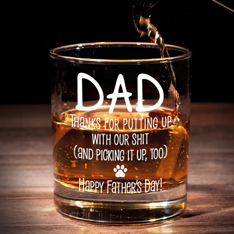 Happy Father’s Day To My Treat Dealer - Dog Personalized Custom Whiskey Glass - Father's Day, Gift For Pet Owners, Pet Lovers