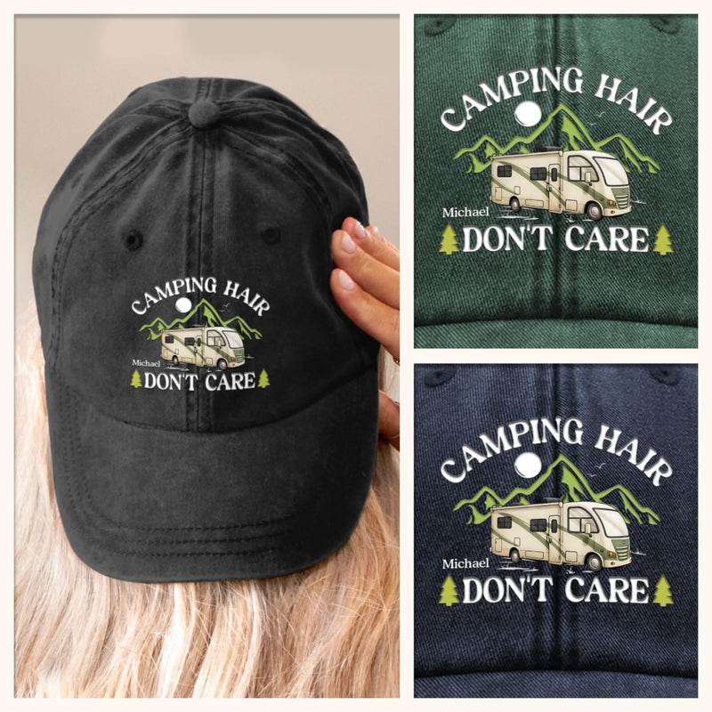 Camping Is My Therapy - Camping Personalized Custom Vintage Washed Denim Baseball Cap - Gift For Camping Lovers
