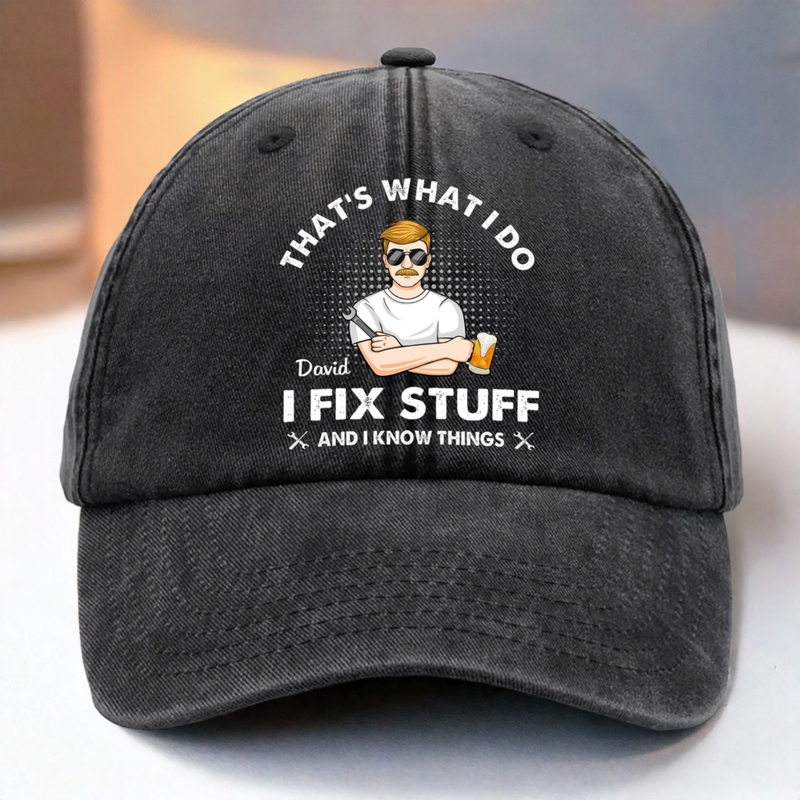 If Dad Can’t Fix It, No One Can - Family Personalized Custom Vintage Washed Denim Baseball Cap - Father's Day, Gift For Dad, Grandpa