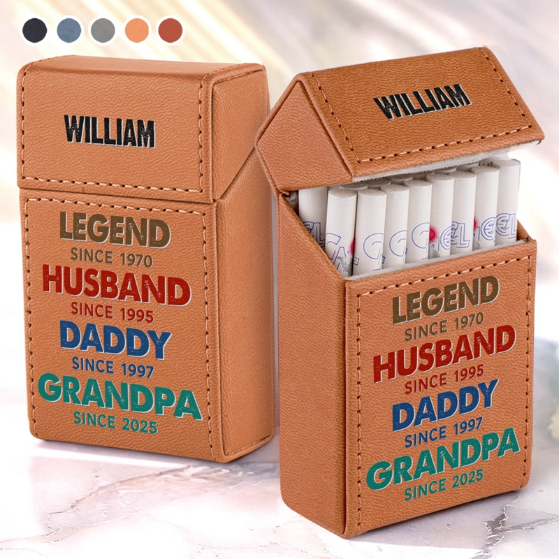 Custom Name Husband Dad Grandpa Gift - Personalized Leather Cigarette Case