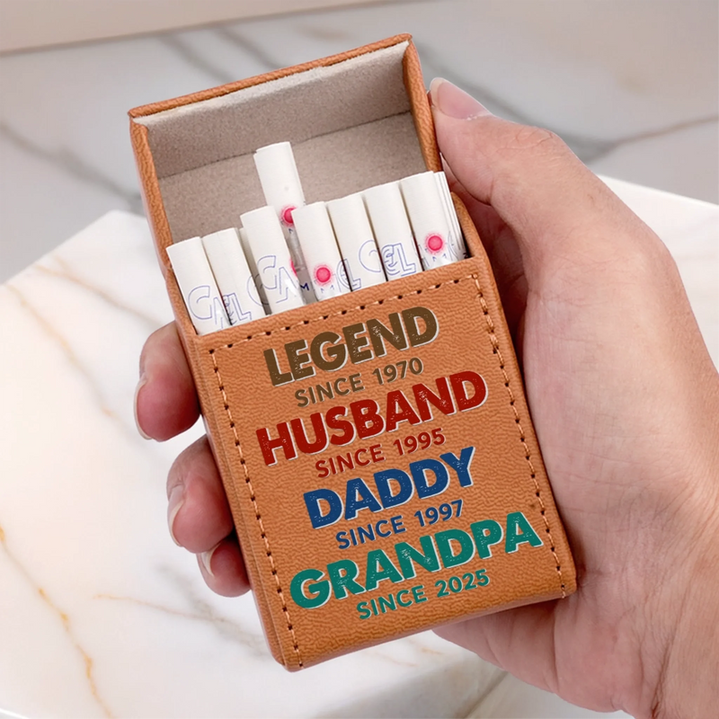 Custom Name Husband Dad Grandpa Gift - Personalized Leather Cigarette Case