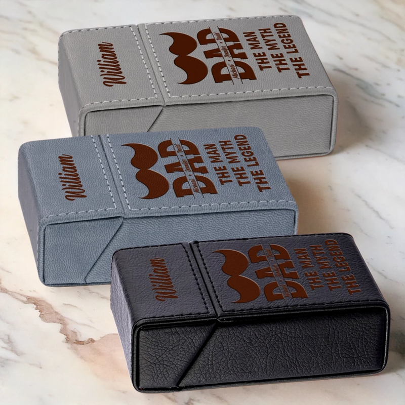 Custom Name Mustache Gifts for Men - Personalized Leather Cigarette Case