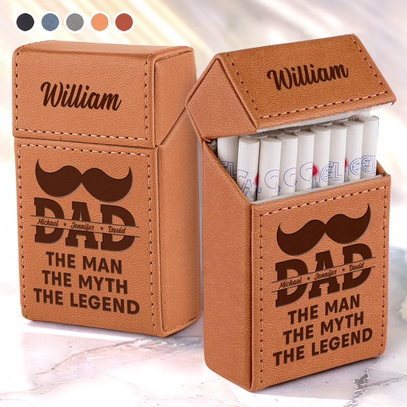 Custom Name Mustache Gifts for Men - Personalized Leather Cigarette Case