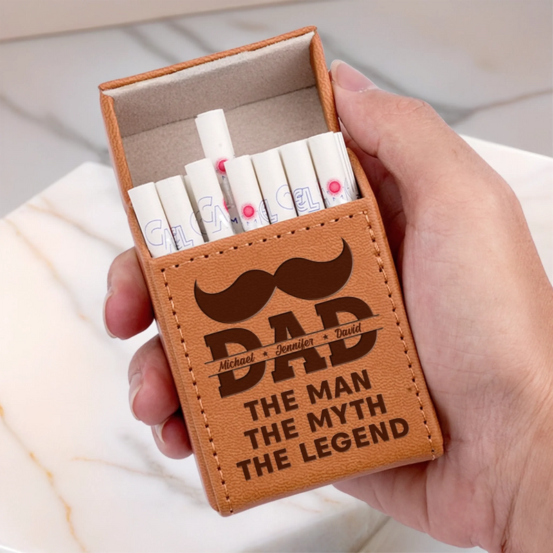 Custom Name Mustache Gifts for Men - Personalized Leather Cigarette Case