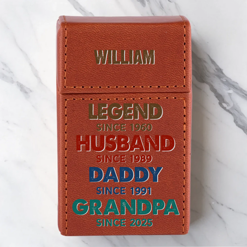 Legendary Since Day One - Family Personalized Custom Leather Cigarette Case - Father's Day, Gift For Dad, Grandpa