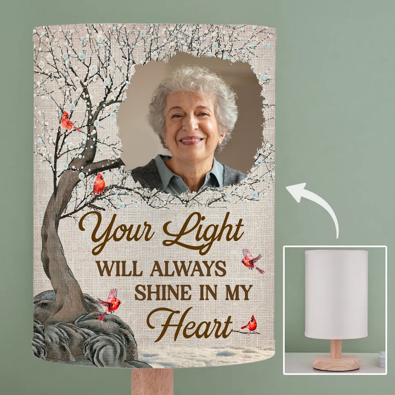 Custom Photo Every Time It Shines, Know My Heart Is Near - Memorial Personalized Custom Linen Bedside Table Lamp - Sympathy Gift For Family Members