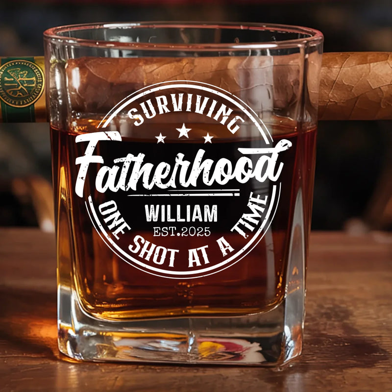 You Age Like Fine Whiskey - Family Personalized Custom Whiskey Glass With Cigarette Holder - Father's Day, Gift For Dad, Grandpa