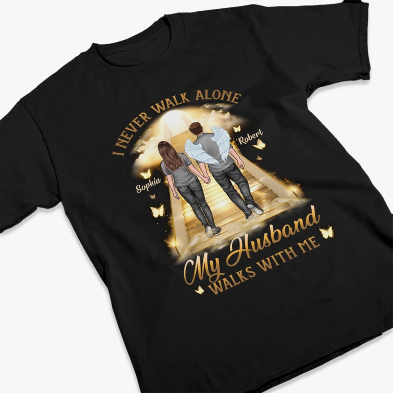 Custom Unisex T-shirt, Premium T-shirt, Hoodie - Personalized Memorial Sympathy Gifts For Loss Of Husband, Wife - His Wings Guide My Steps