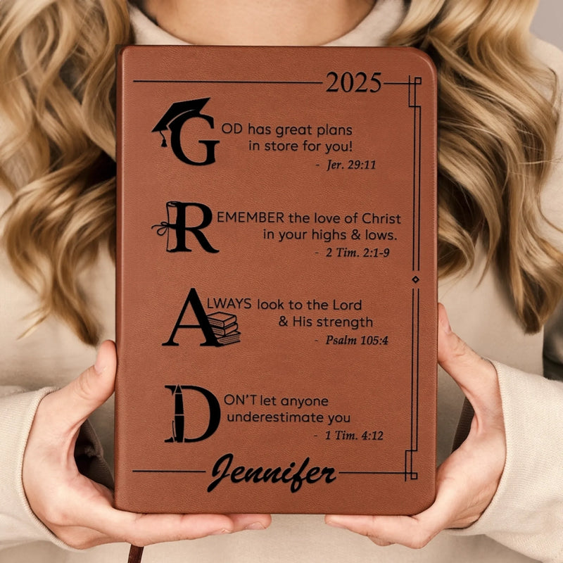 Let Your Faith Lead The Way - Family Personalized Custom Leather Journal - Graduation Gift For Family Members, Siblings, Brothers, Sisters, Best Friends