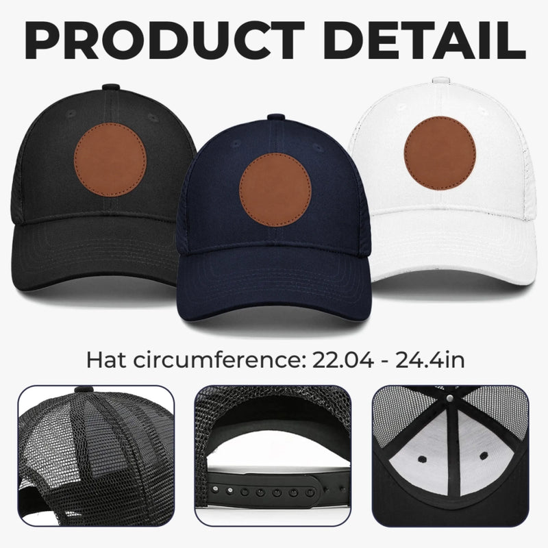 Fatherhood Starts Here - Family Personalized Custom Round Leather Patch Hat - Father's Day, Gift For Dad, Grandpa