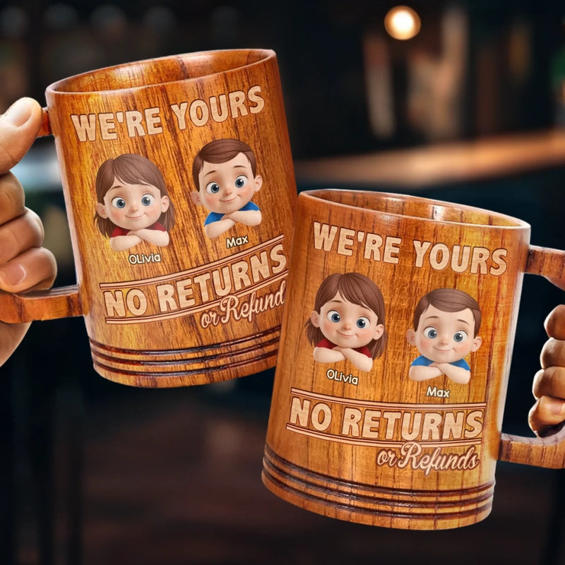 Too Cute To Return - Family Personalized Custom Wooden Mug - Father's Day, Gift For Dad, Grandpa