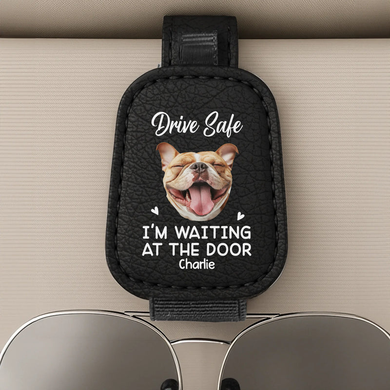 Custom Photo Leather Car Visor - Personalized Birthday Gifts For Dog Cat Lovers, Dog Dad And Mom, Cat Owners - We're Waiting At The Door