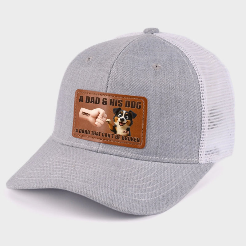 Paws Down, Best Dad Ever - Dog Personalized Custom Leather Patch Hat - Father's Day, Gift For Pet Owners, Pet Lovers